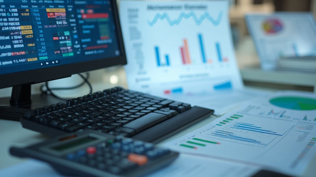 Spreadsheet with numerical data, formulas, and calculations displayed on computer screen